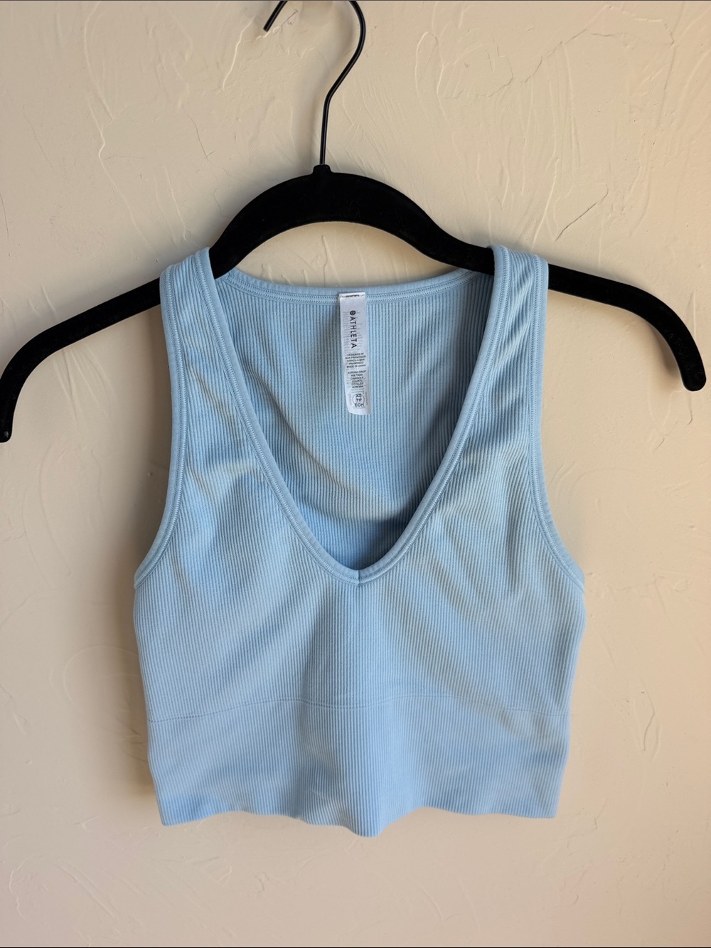 Athleta Light Blue Ribbed V-Neck Crop Tank
